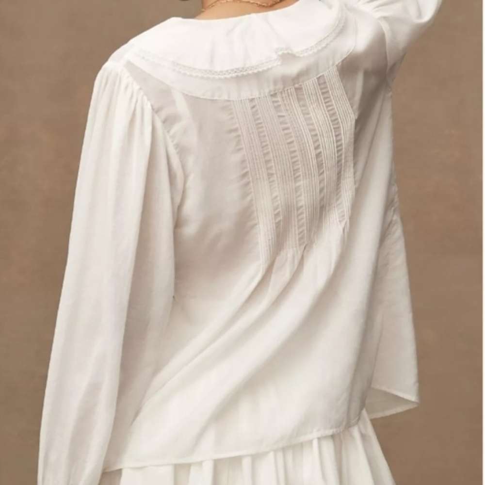 Anthropologie White Ruffled Blouse - Picture 2 of 7